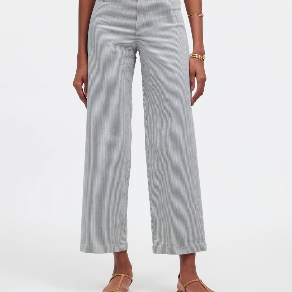 Madewell Blue and White Stripe Emmett Wide-Leg Crop Pant - Picture 3 of 7